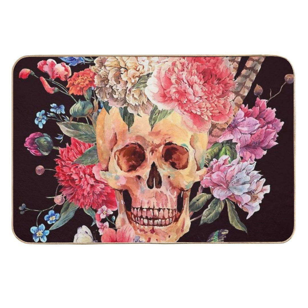Watercolor Sugar Skull And Flower Durable Bath Mat