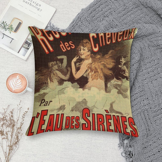 Vintage 1890s Mermaid French Hair Dye Ad by Cheret Soft Bedroom Essential Throw Pillow