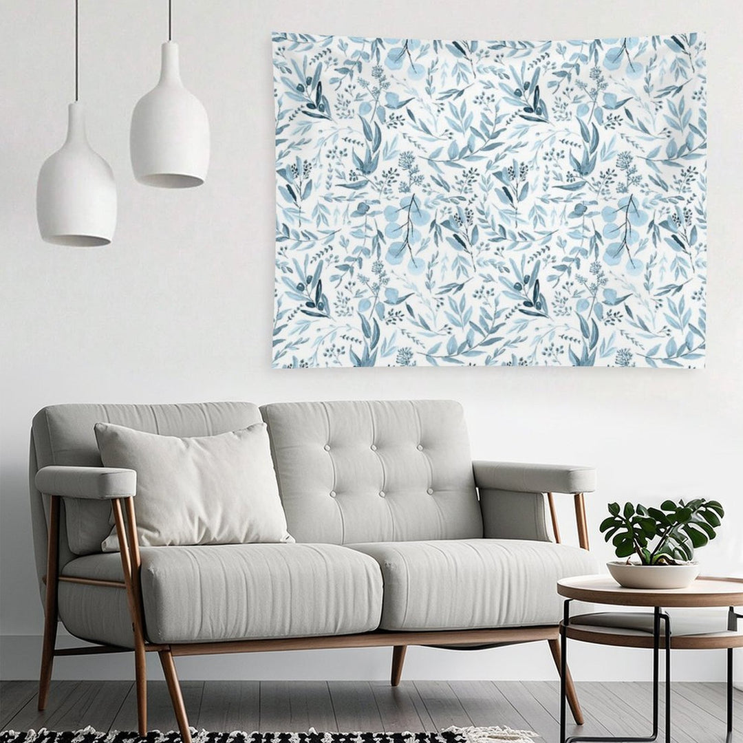 Little Blue Eucalyptus Leaves Botanical Pattern Tapestry