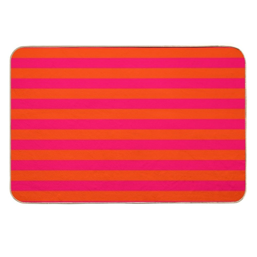 Orange Pop And Hot Neon Pink Horizontal Stripes Durable Bath Mat
