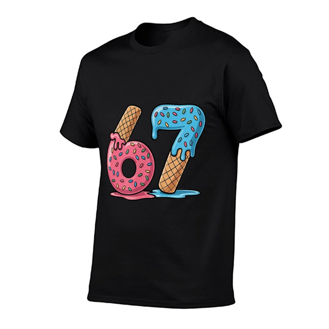 Number 67 Ice Cream Drip Cool Meme Six Seven Gen Alpha Slang  High-quality Stitching T-Shirt