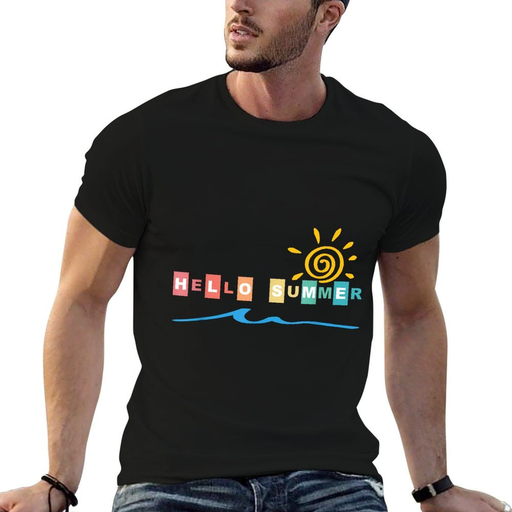 Colorful Hello Summer Sun Graphic  Slim-fit Cut T-Shirt