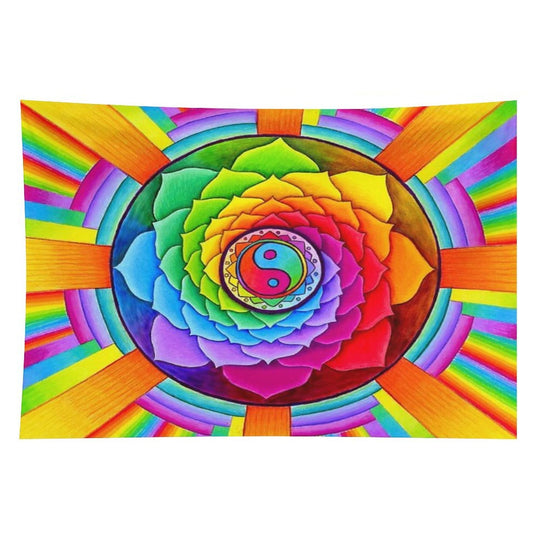 Healing Lotus Rainbow Yin Yang Psychedelic Mandala Tapestry