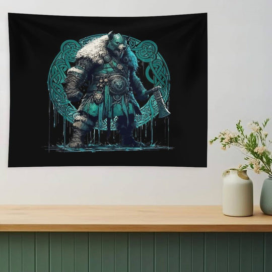 Viking Warrior Bear Knotwork Tapestry