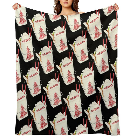 Chinese Takeout Pattern - Black Lightweight Throw Blanket