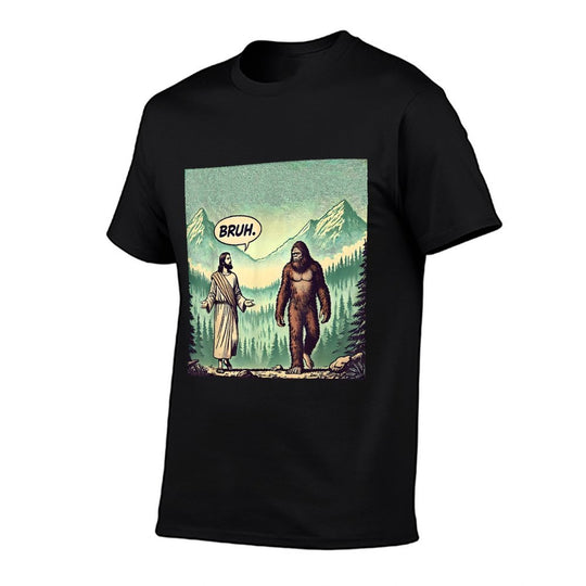 Bruh Meme Funny Jesus Bigfoot Vintage Comic Book Catholic  Easy-care T-Shirt