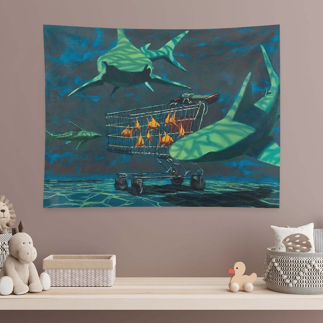 Sharks with Trolley Banksy Painting Tapestry