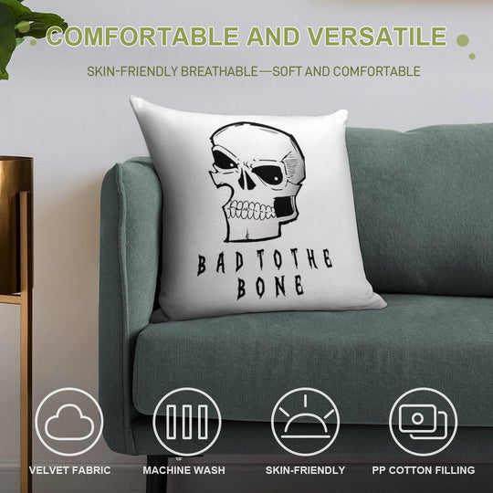 “Bad to The Bone – Gothic Rock Rebel Skull” Soft Reinforced Edging Throw Pillow