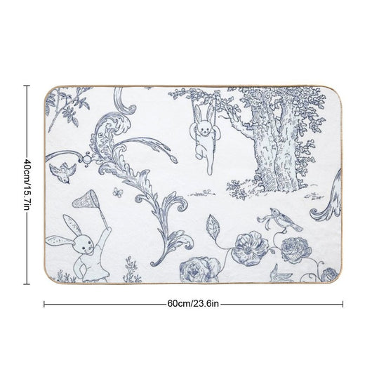 Blue Bunny Toile   Blue Toile   Blue Bunny Toile  Blue Toile Print  Long-Lasting Bath Mat