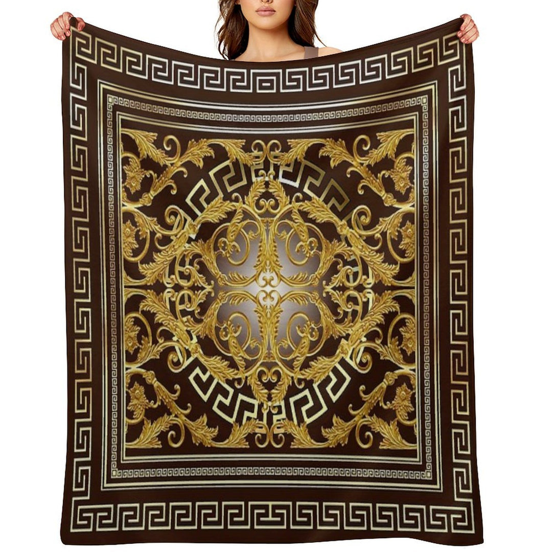 Baroque Greek Keys Gold Maroon Eco-conscious Throw Blanket