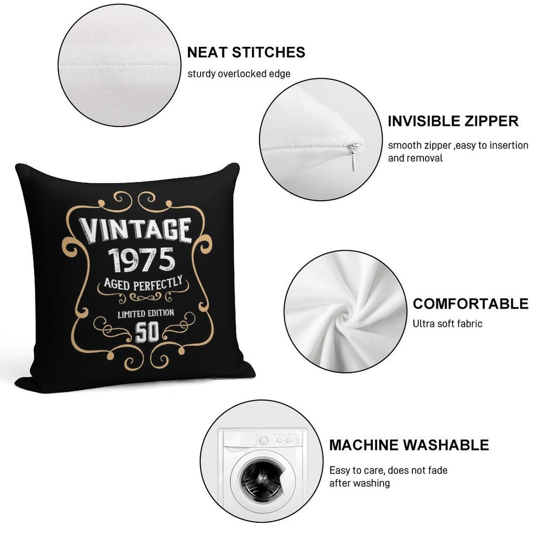 50th Birthday Vintage 1975 Aged Perfectly Gift Soft High-Density Material Throw Pillow