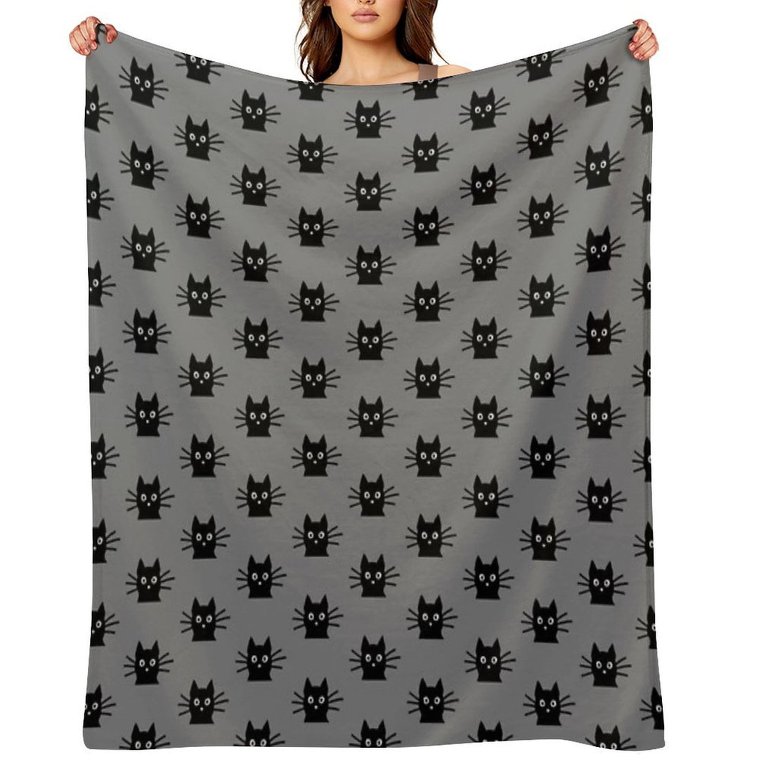 Black Cat Face Machine-washable Throw Blanket