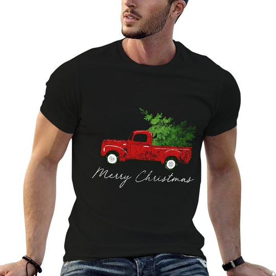 Vintage Wagon Christmas - Tree on Truck  Heathered Texture T-Shirt