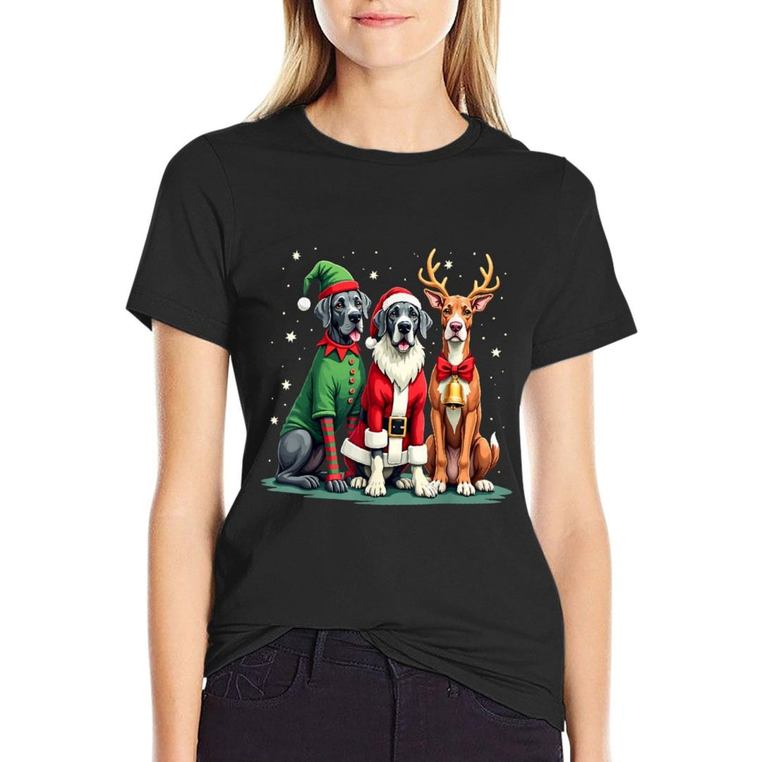 Great Dane Christmas Dogs Funny Santa Reindeer Elf Holiday  Tagless Design T-Shirt