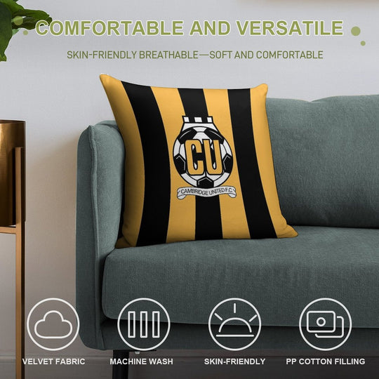 Cambridge United FC Logo - Stripes Soft Fade-Resistant Throw Pillow