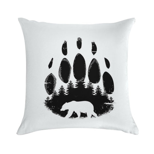 Black Bear Paw Print - Forest Landscape Soft Washable Throw Pillow
