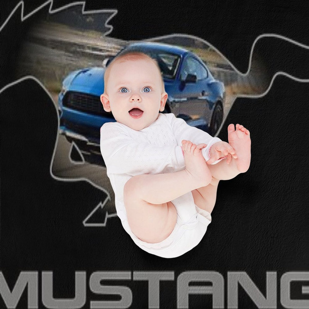 Ford Mustang GT Logo Emblem Design (Blue on Black) Velvety-soft Throw Blanket
