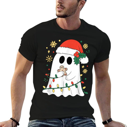 Ghost Christmas Santa Spooky Christmas  Rolled Sleeves T-Shirt