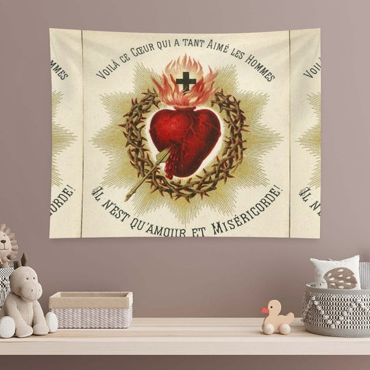 Most Sacred Heart of Jesus - French Vintage Tapestry