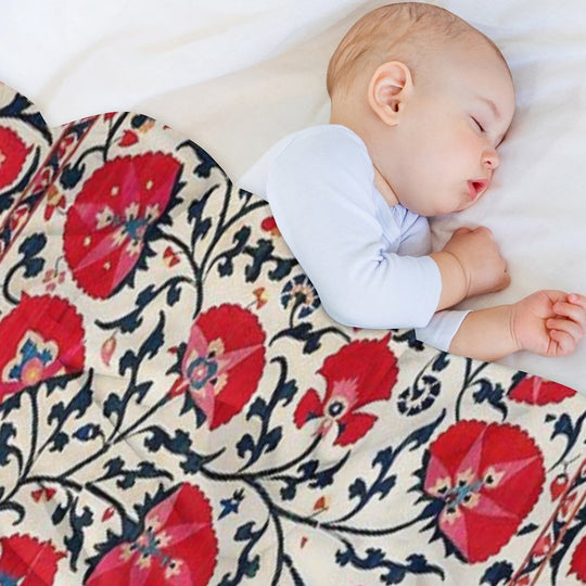 Shakhrisyabz Suzani Uzbekistan Floral Embroidery Print Easy Care Throw Blanket