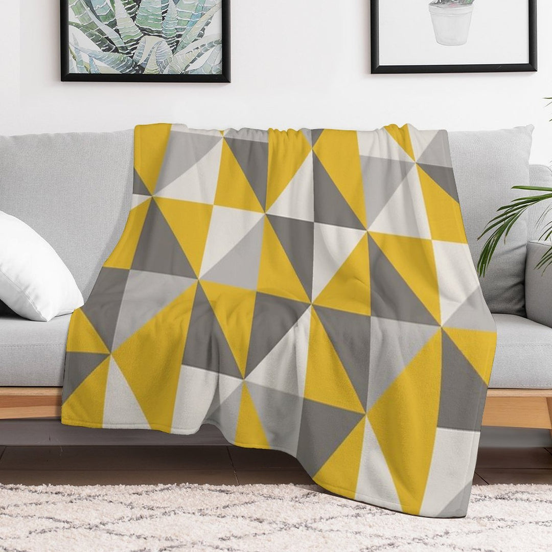 Retro Triangle Design in Yellow And Grey Premium Throw Blanket