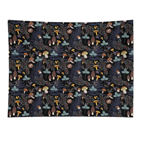 Dark Wild Forest Mushrooms Tapestry