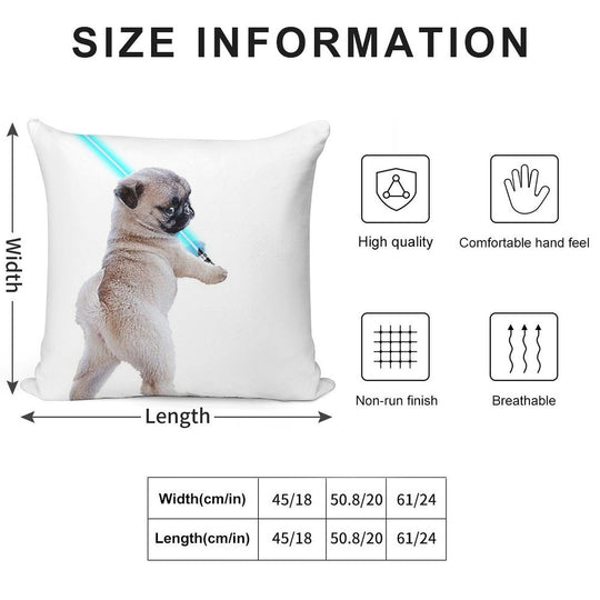 Pug with Lightsaber Soft Durable Construction Throw Pillow