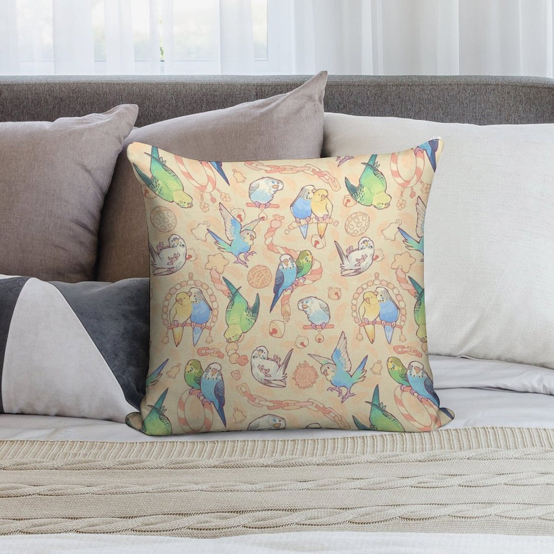 Budgie Bunch Orange Cupcake Flavored Soft Short Plush Fabric Throw Pillow