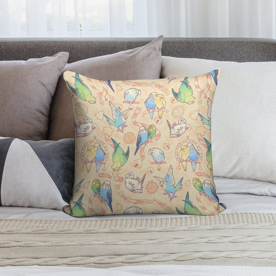 Budgie Bunch Orange Cupcake Flavored Soft Short Plush Fabric Throw Pillow