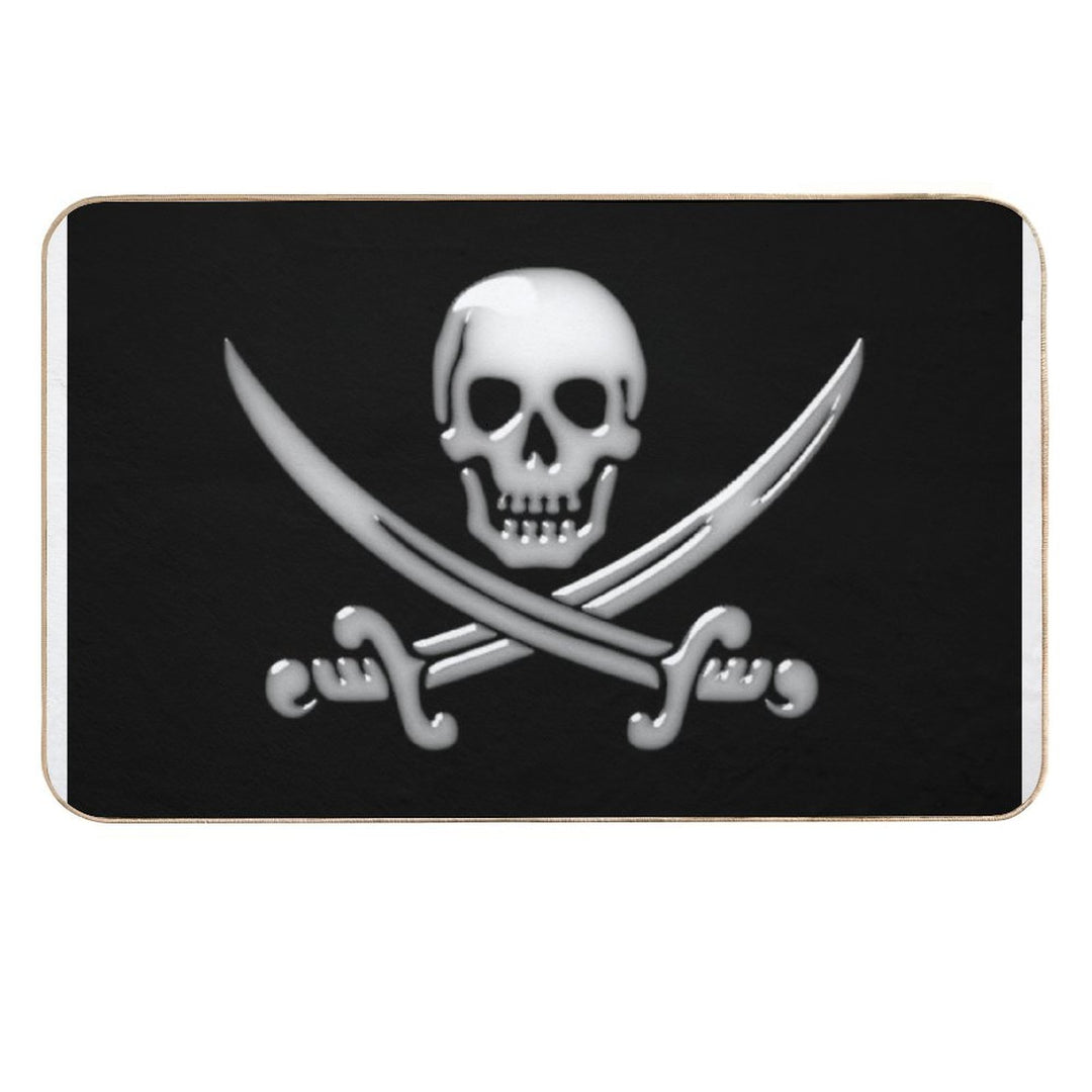 Glassy Pirate Skull & Sword Crossbones  Anti-Trip Bath Mat
