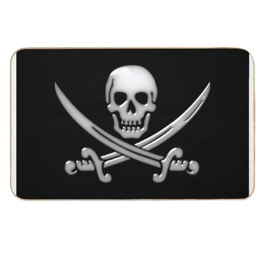Glassy Pirate Skull & Sword Crossbones  Anti-Trip Bath Mat