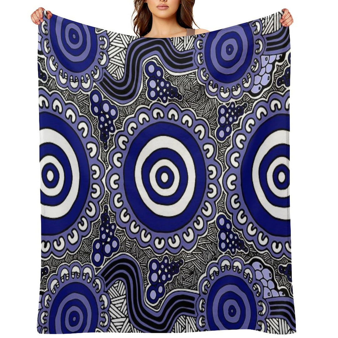 Authentic Aboriginal Art - Gathering Machine-washable Throw Blanket