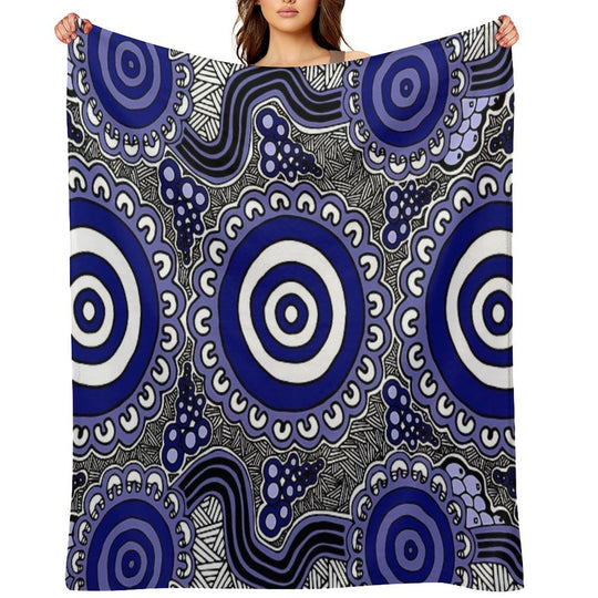 Authentic Aboriginal Art - Gathering Machine-washable Throw Blanket