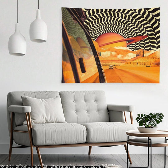 Illusionary Road Trip 2 - OpArt Space Adventure Sci-fi Collage Art Tapestry