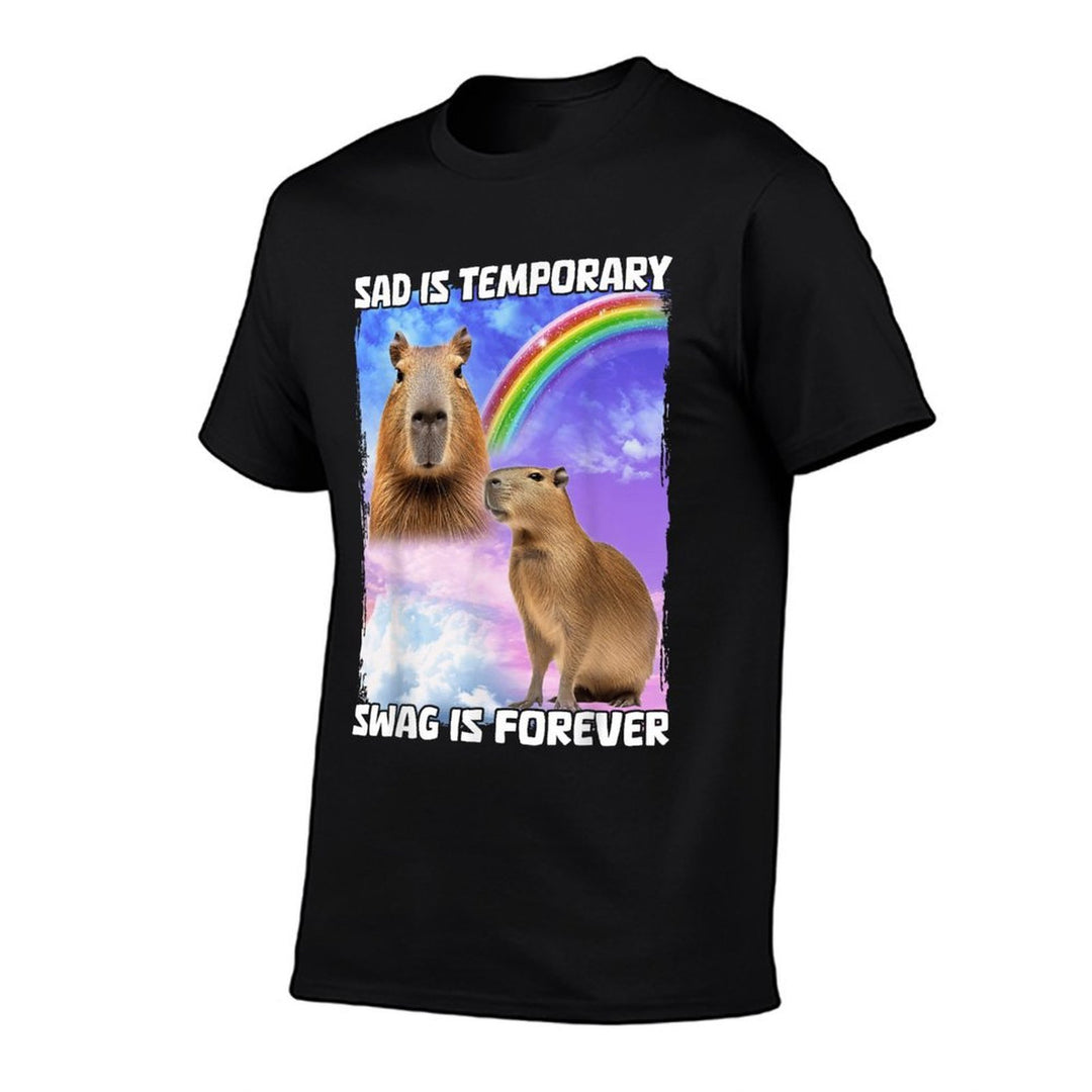 Sad Is Temporary Swag Is Forever  Ribbed Collar T-Shirt