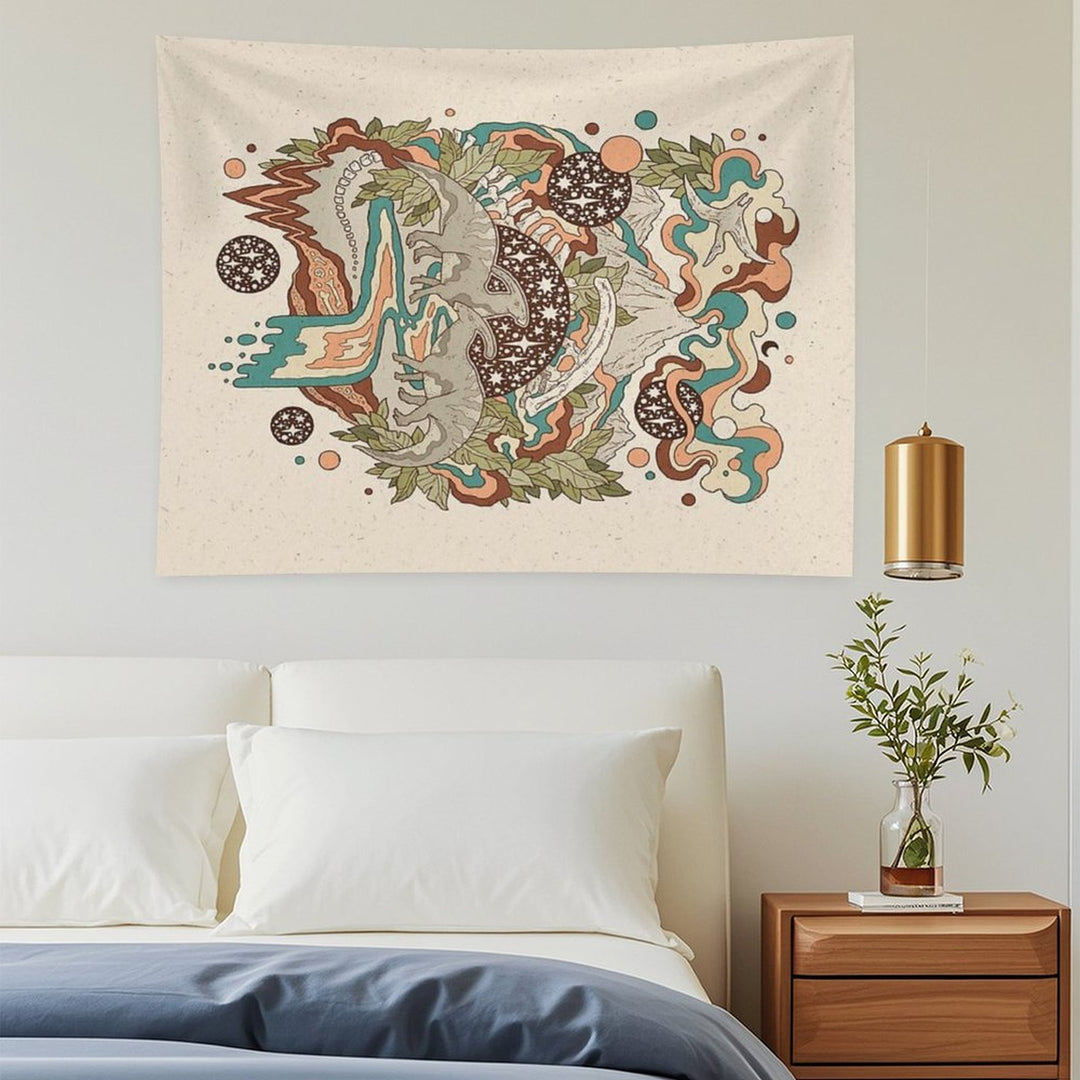 Lost Portal Parasaurolophus  Retro Rainbow Palette  Dinosaur Science Fiction Art Tapestry