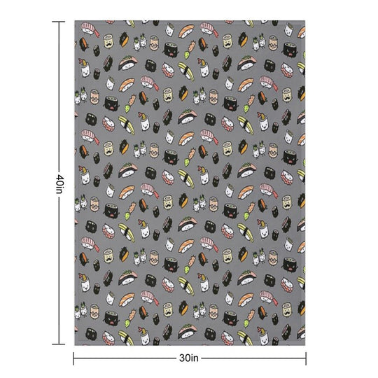 Kawaii Sushi Party Machine-washable Throw Blanket