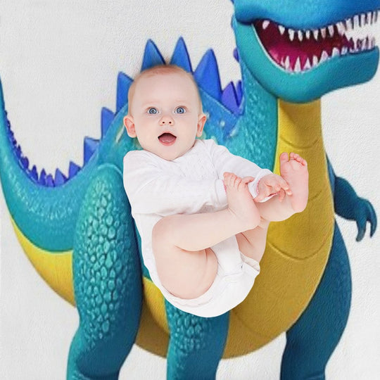 Smiling Dinosaur Cartoon Character Sustainable Throw Blanket