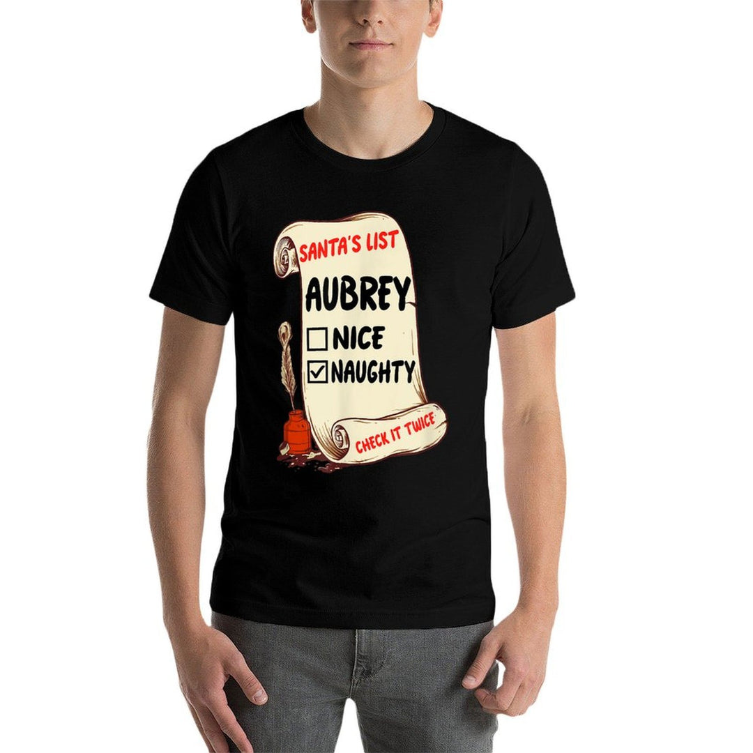 Aubrey Name - Santa Naughty Nice List Funny Xmas Cute  Polyester Blend T-Shirt