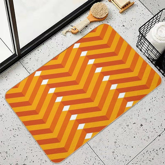 Desert Orange And Yellow Isometric Chevron on White Geometric Pattern  High-Traffic Bath Mat