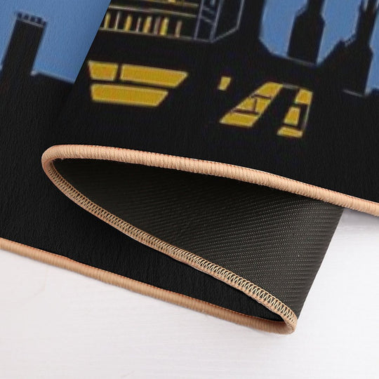 Mary Poppins And Big Ben Linocut Silhouette Print in Black, Blue And Gold  High-Traffic Bath Mat