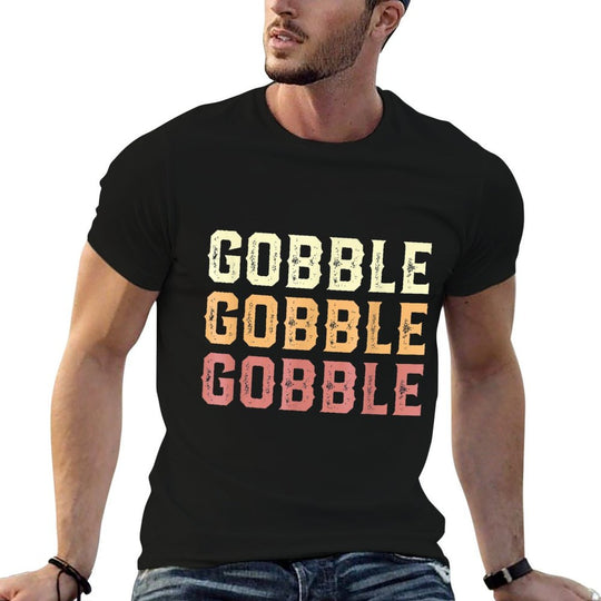 Thanksgiving Turkey Fun Gobble Gobble Gobble Men Boys  Ribbed Collar T-Shirt