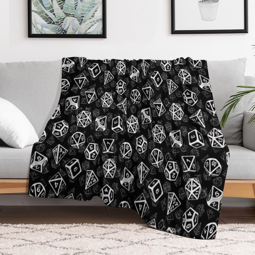 D20 Dice Set Pattern (White) Quick-dry Throw Blanket