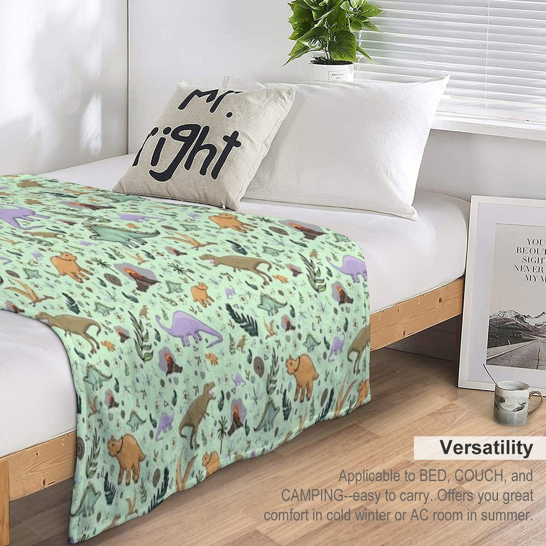 Dinosaurs in Green Sustainable Throw Blanket