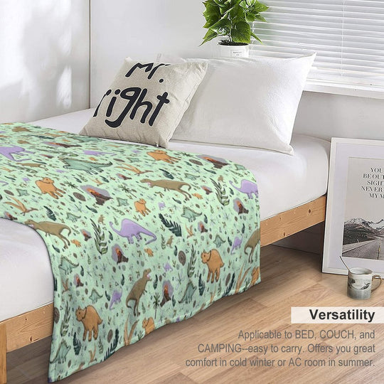 Dinosaurs in Green Sustainable Throw Blanket