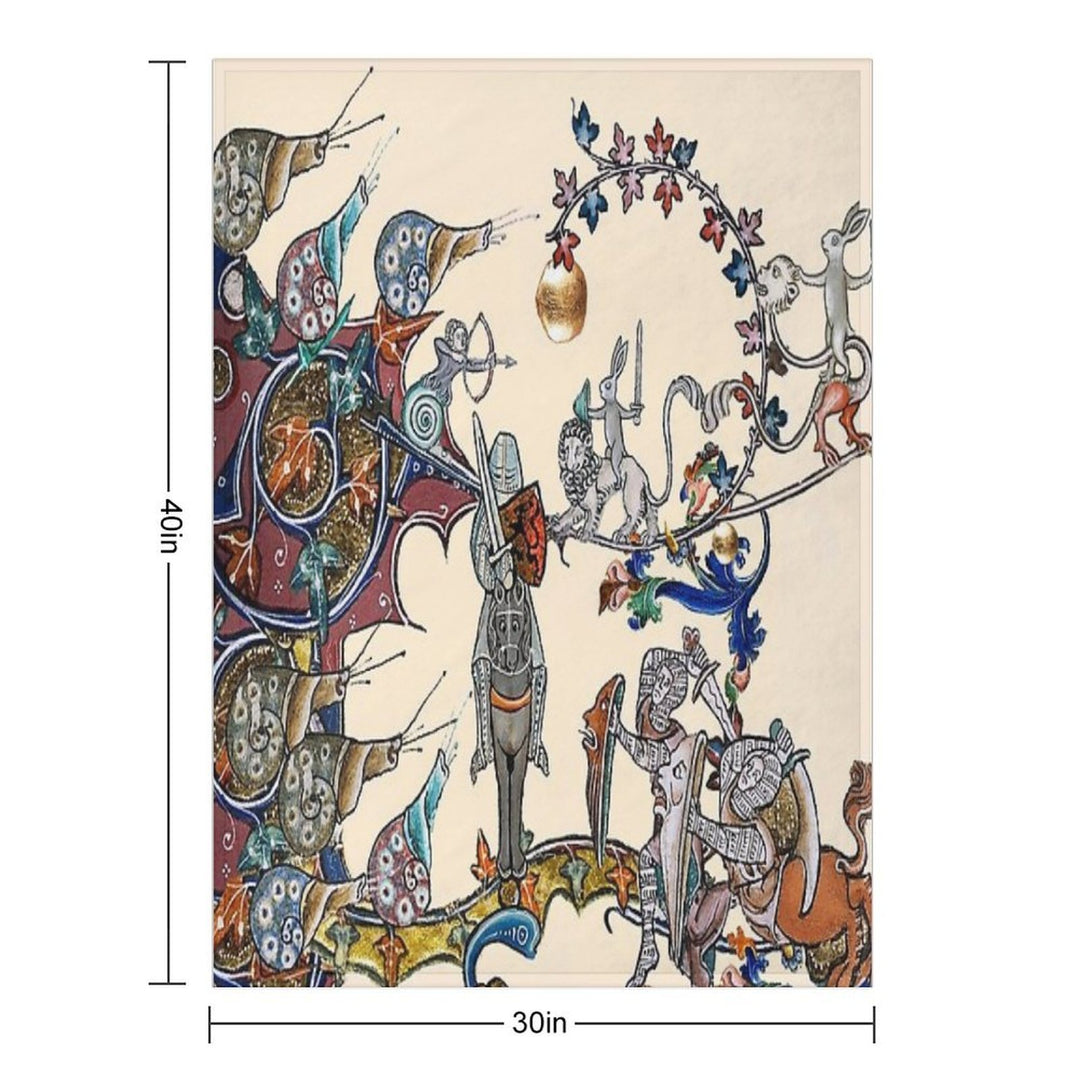 WEIRD MEDIEVAL BESTIARY  WAR, KNIGHTS AND KILLER RABBITS FIGHTING WITH GIANT SNAILS Durable Throw Blanket
