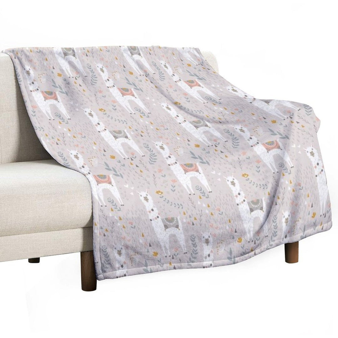Llama on Warm Gray Sustainable Throw Blanket