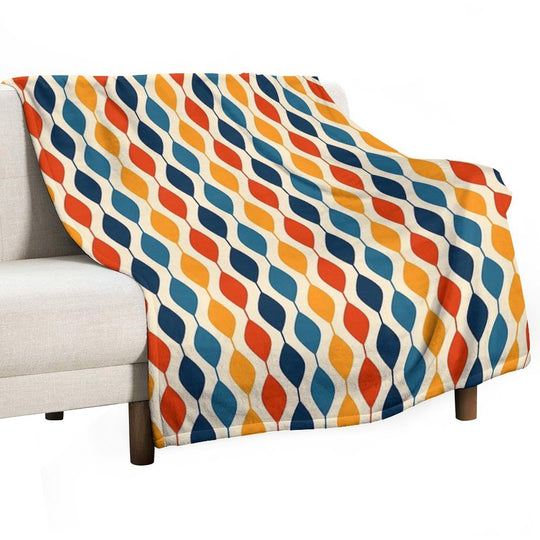 Retro 1970's Mid-Century Pattern Plush Throw Blanket