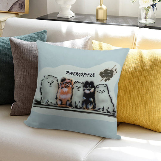 Five Pomeranians Sitting Next to Each Other Soft Hidden Zipper Throw Pillow