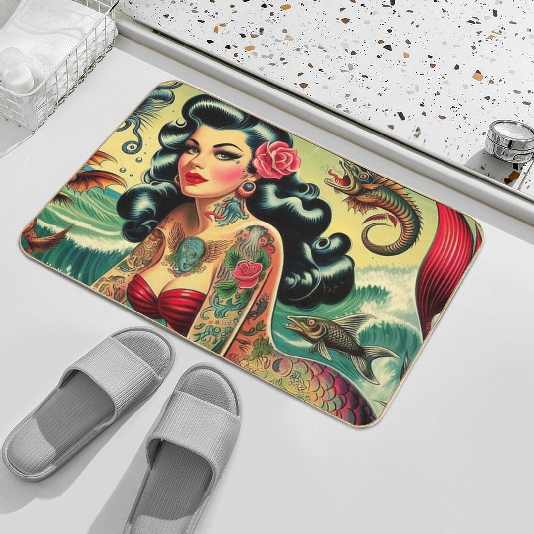 Retro Tattooed Mermaid  Multi-Purpose Bath Mat